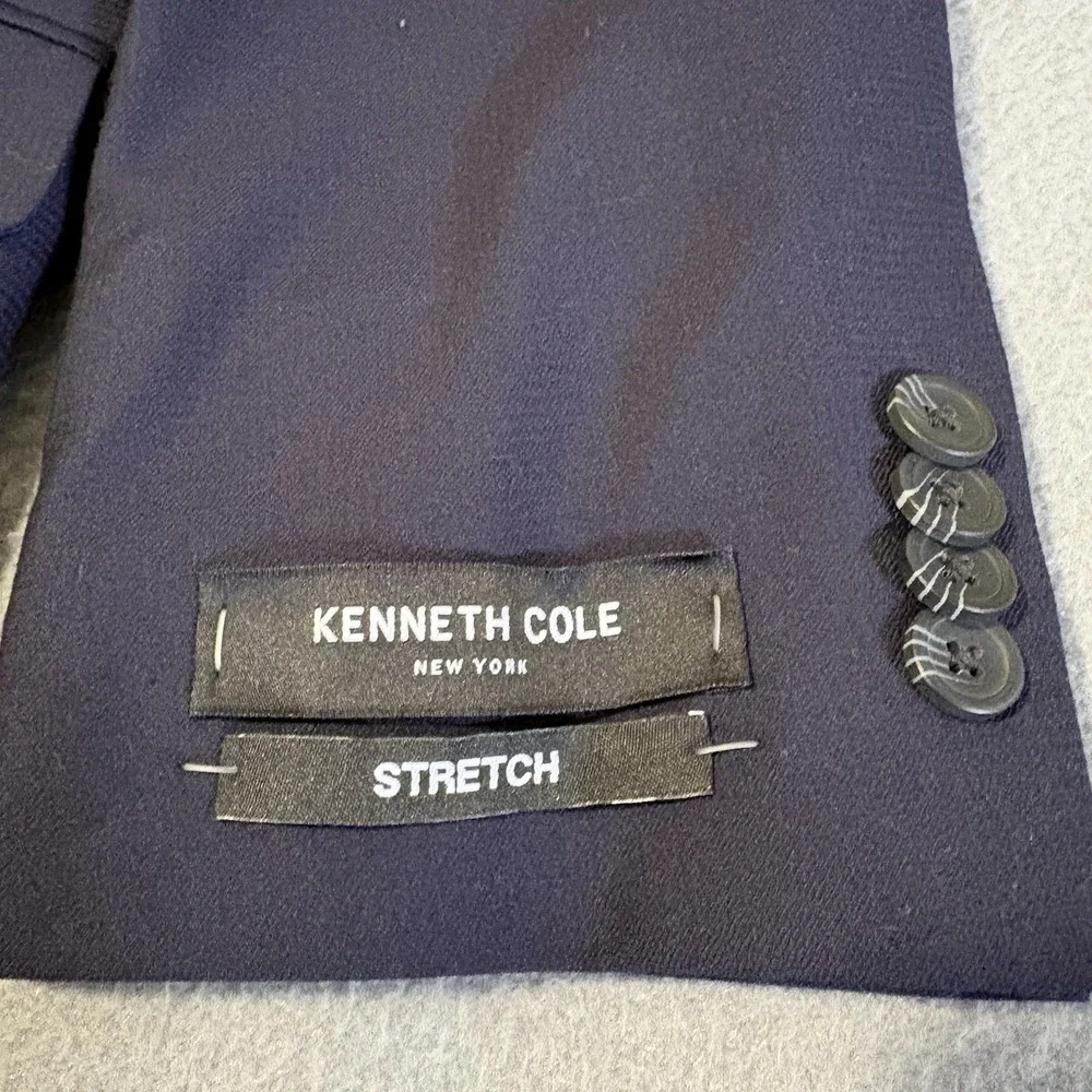 Kenneth Cole Stretch Sport Coat 42R‎ Navy Solid Angled Pockets Blazer 11-300541